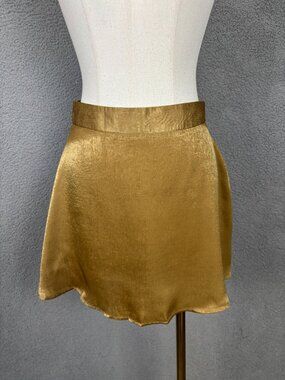 Forever 21 Sexy Gold Satin Mini Skirt With Flowing Hem Size Small New With Tag's